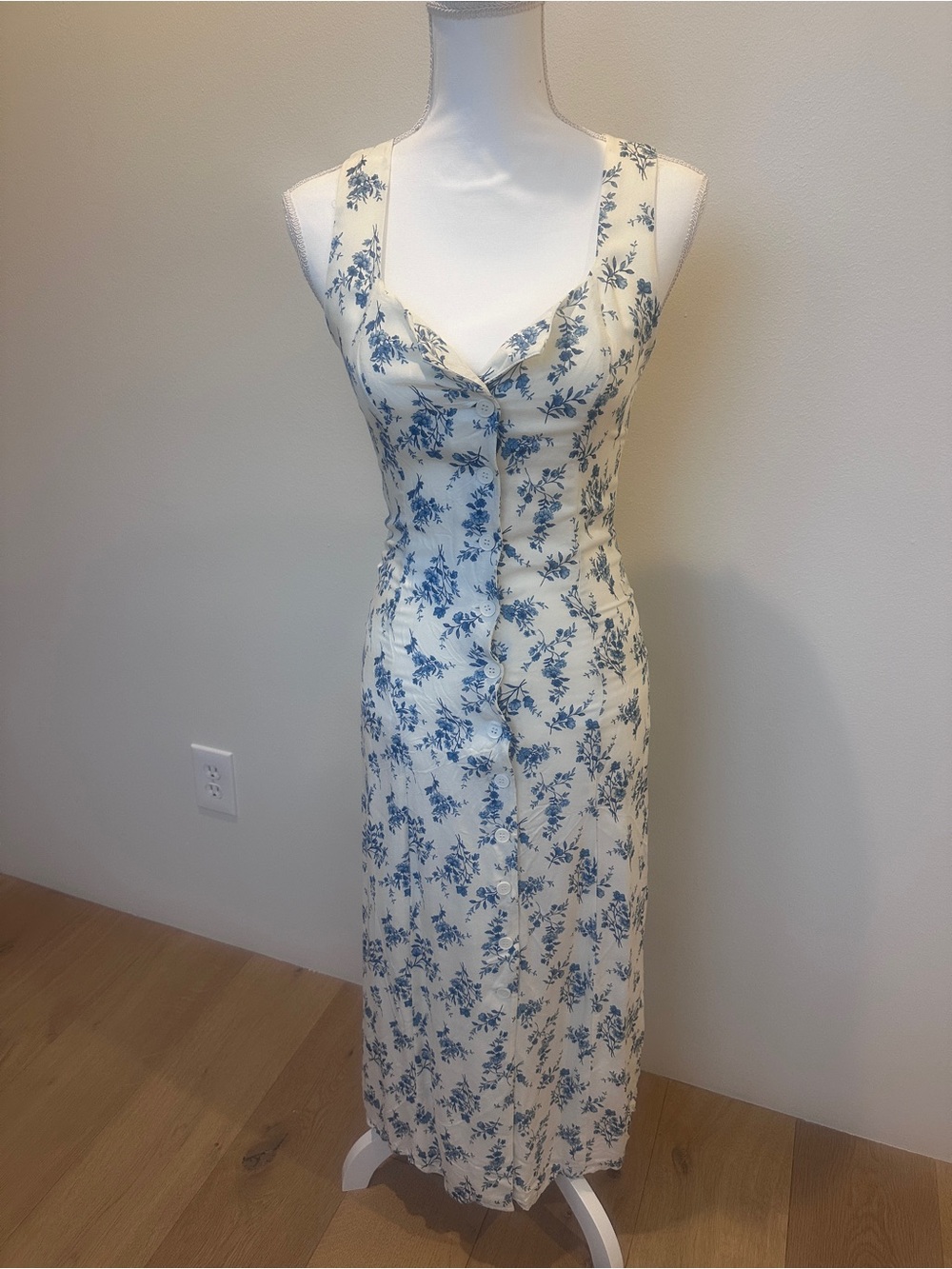 Blu Pepper Blue Floral Button Front Midi Dress Cottagecore Size Small